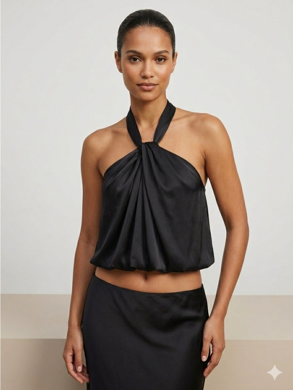 Black Silk Halter Top w/ Bubble Hem - 8 / Medium, New w/ Tags